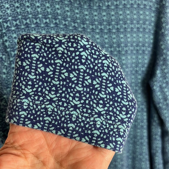 J. Jill Women's M Knit Tunic Blouse Blue Long Sleeve Contrast Border Print - Picture 7 of 12